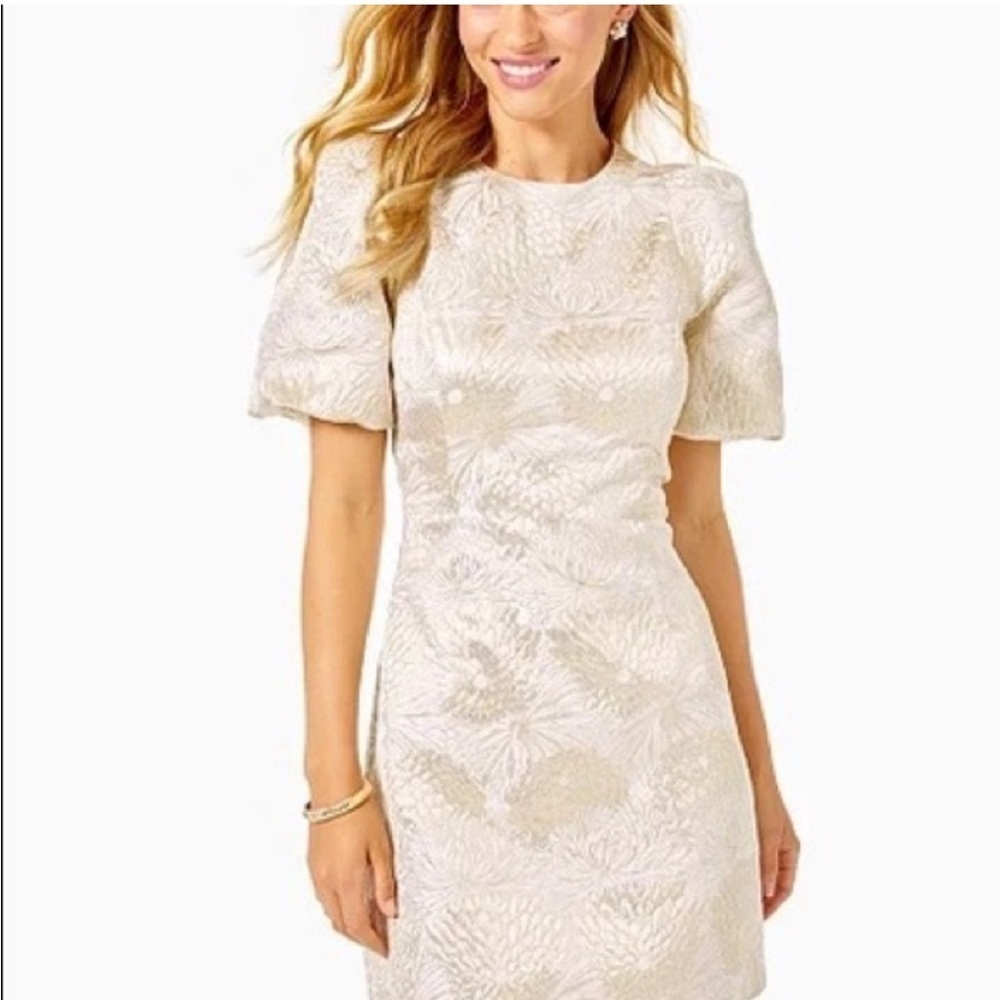 Lilly Pulitzer Gold Brocade Mini Dress women 14